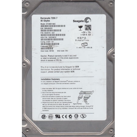 ST340014AS, 5MQ, WU, PN 9W2015-007, FW 3.00, Seagate 40GB SATA 3.5 Hard Drive