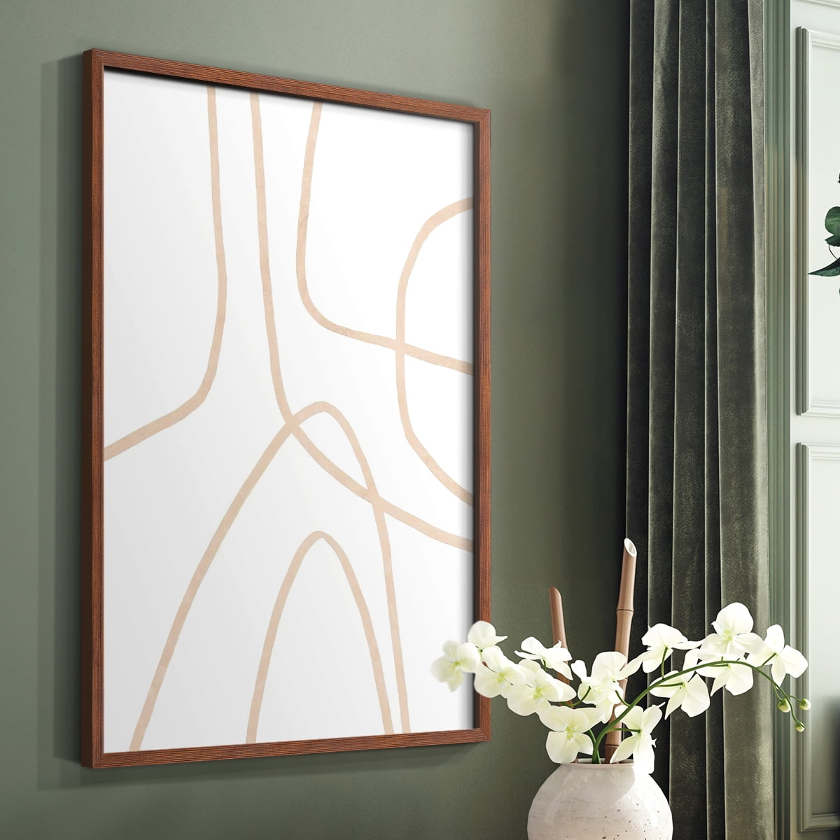 Clean Contour II Framed Print in Brown Solid Wood Framed Print No Nail Hanging