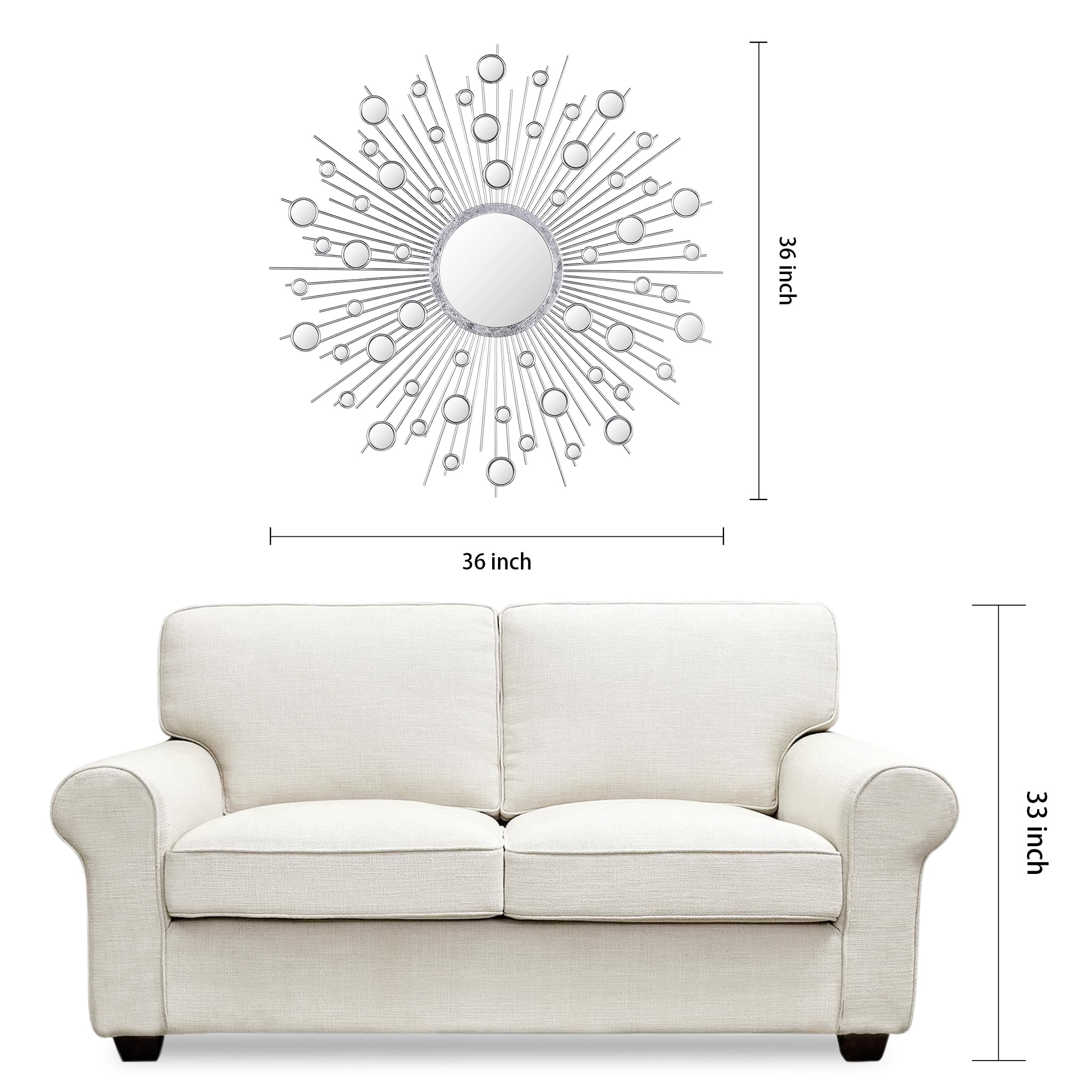 Empire Art Direct Milkyway I Sunburst Silver Round Wall Mirror, 36" x 36", Ready to Hang