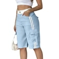 thumbnail image 2 of Bermuda Shorts for Women Cargo Shorts Knee Length Elastic Waist Long Shorts for Summer Casual with Pockets Sky Blue L, 2 of 6