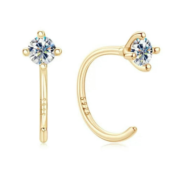 K-KED Moissanite Huggie Half Hoop Earrings Women 925 Sterling Silver 3.5mm Round Cut