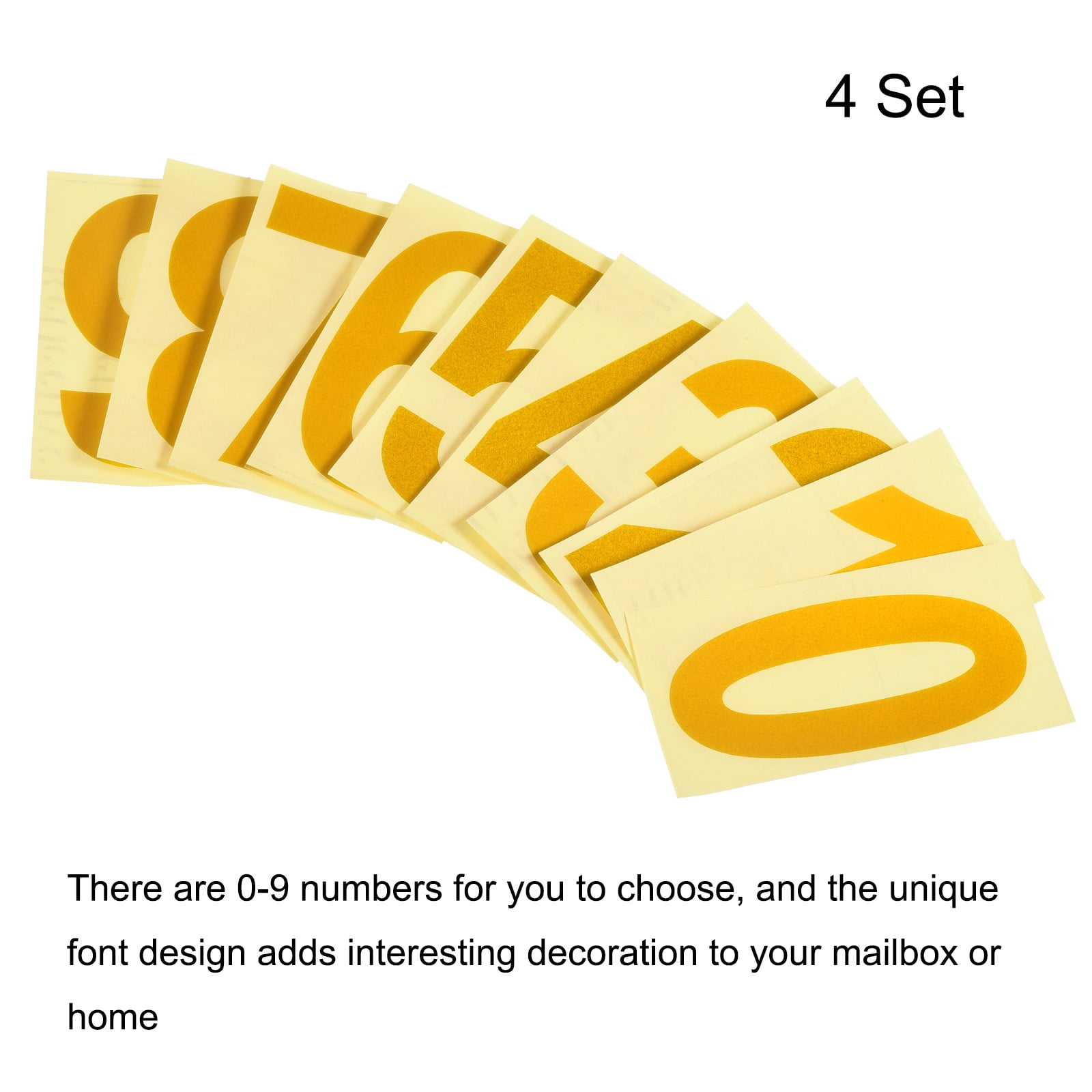 Unique Bargains Reflective Mailbox Numbers Sticker 0-9 Adhesive Number 3.27 Inch Golden 4 Set