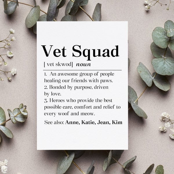 Vet Squad Definition Greeting Card, Appreciation Gift for Veterinary Staff, Animal Clinic Team Thank You Card for Veterinarians and Vet Techs