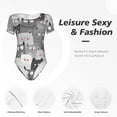 thumbnail image 4 of KLL Women 's Crew Neck Bodysuit Jumpsuits Cats Group Print Short onesies Stretch T Shirts, 4 of 7