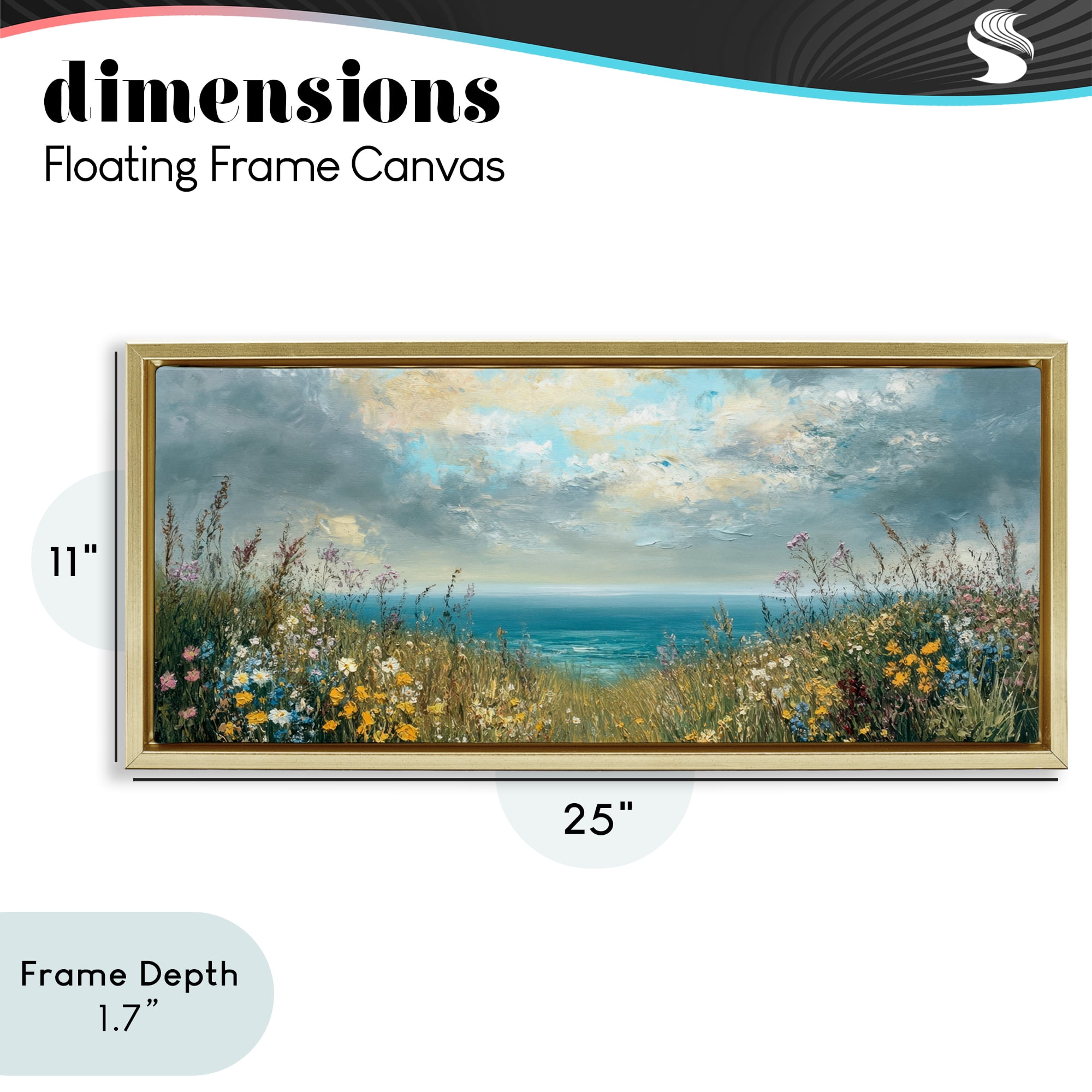 Stupell Industries Scenic Coastal Flowers In Bloom Gold Framed Floater Canvas Wall Art, design by Petal Prints Design