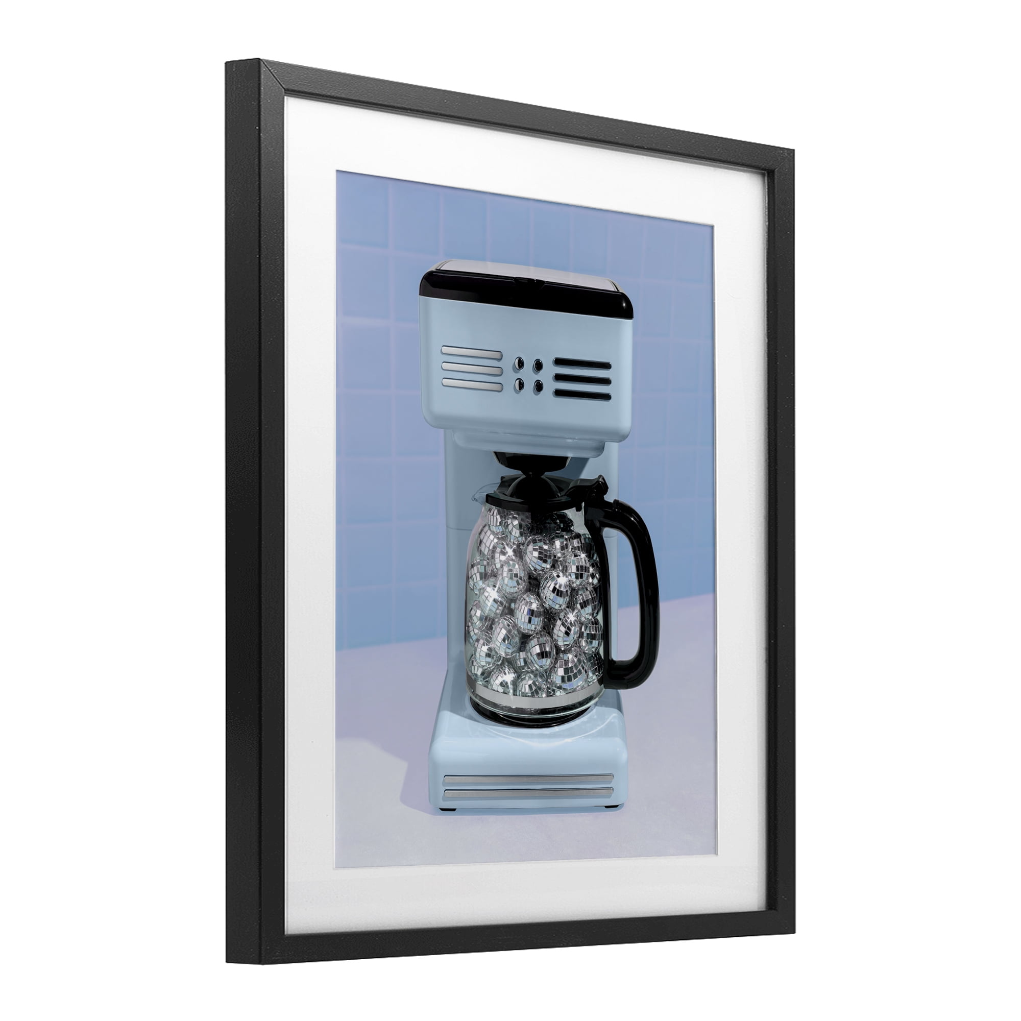 Stupell Industries Disco Coffee Maker over Blue Black Framed Print Under Glass, design by LISH Creative