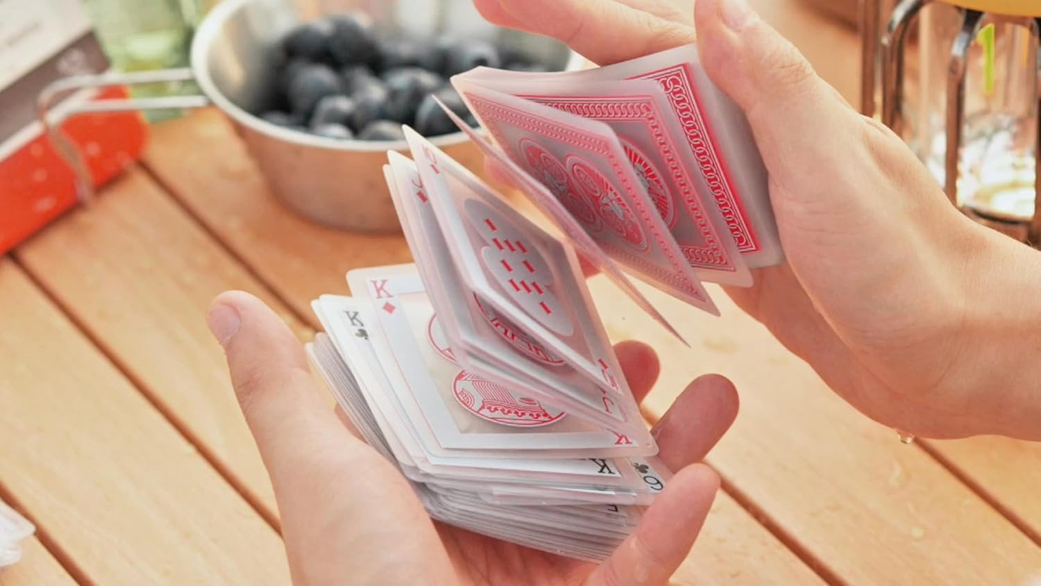 Bicycle Waterproof Clear Playing Cards - 6-Pack of Red Rider Back Plastic Decks, 30% Recycled Material, Rinseable, Perfect for Pool, Beach, Camping & Party Games