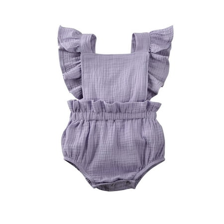 

Douhoow 0-24M Newborn Baby Girls Bodysuits Bowknot Ruffles Sleeve Solid Jumpsuit