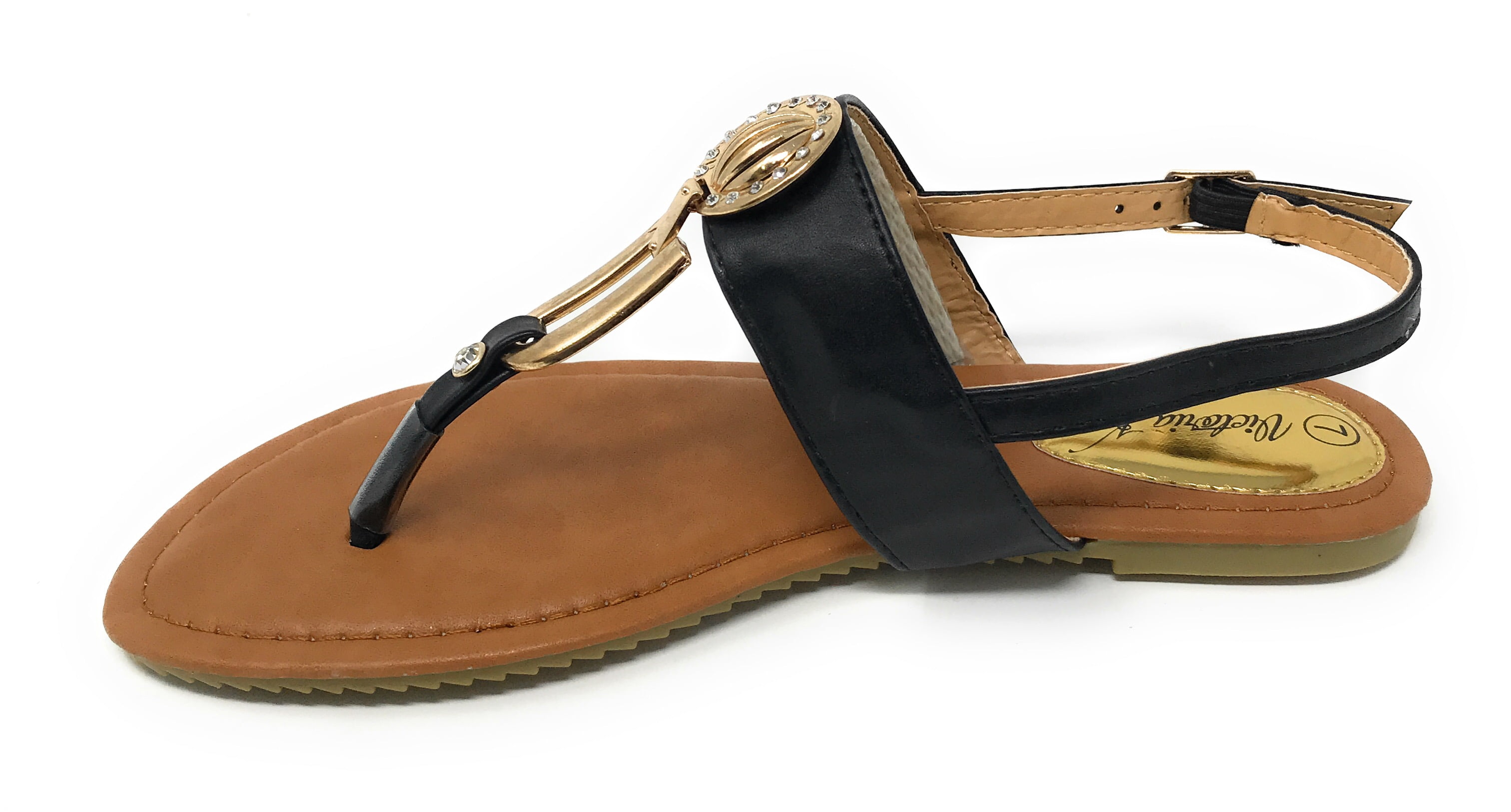 Victoria K Women's Rhinestone and Gold medallion Sandals