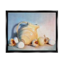 Stupell Industries Varied Vegetables Scattered Traditional Still Life Vase Painting Jet Black Floating Framed Canvas Print Wall Art, Design by Cecile Baird