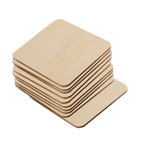 Wooden Alien Coaster Set of 20 Square Pieces for DIY Crafts Home Decor Beige Color Wood