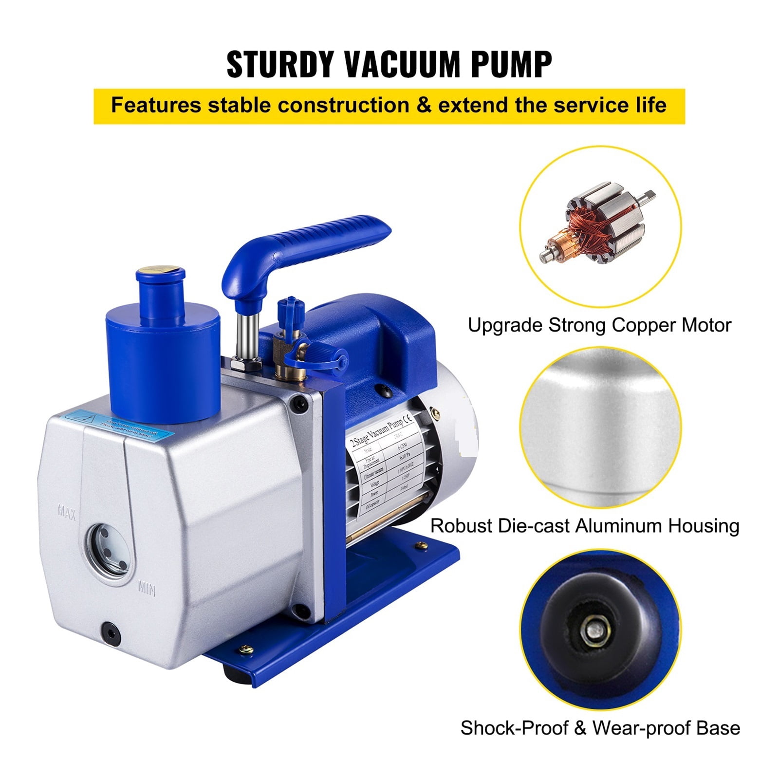 Refrigerant Vacuum Pump 6CFM-10CFM Double Stage HVAC For Household Air Conditioning Cleaning Auto Repair Vacuum Packaging ,Outstanding Oil Inlet System