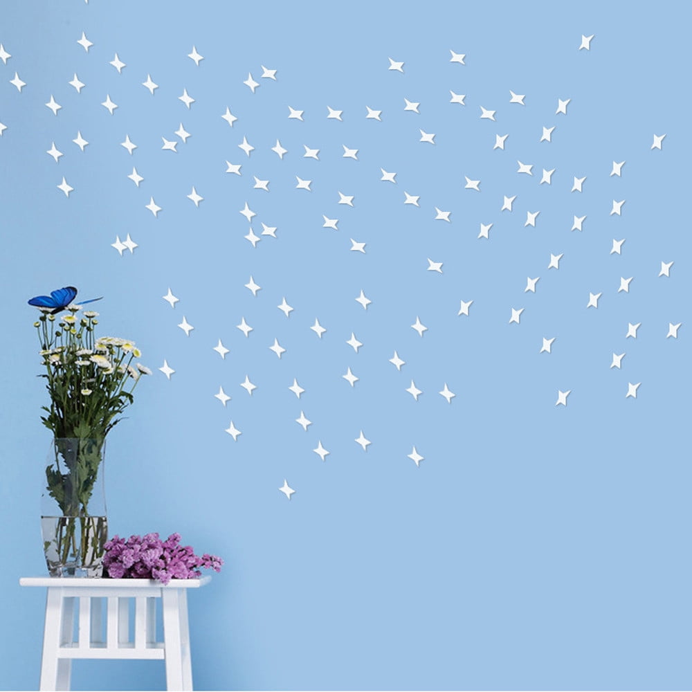 Removable 50Pcs Stars Sky Mirror Wall Stickers Decal Art Kids Room Decoration 