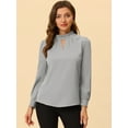 thumbnail image 2 of INSPIRE CHIC Women's Keyhole Stand Collar Pleated Back Button Blouse Tops Brown Grey L, 2 of 5