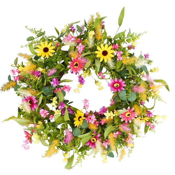 Artificial Spring and Summer Wreath,24” Floral Wreath Colorful Flower