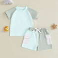 thumbnail image 2 of HCNTES Baby Boys Clothing Sets Soft Color Block Round Neck Summer Outfit 2 Piece Cotton Baby Clothes, 2 of 4