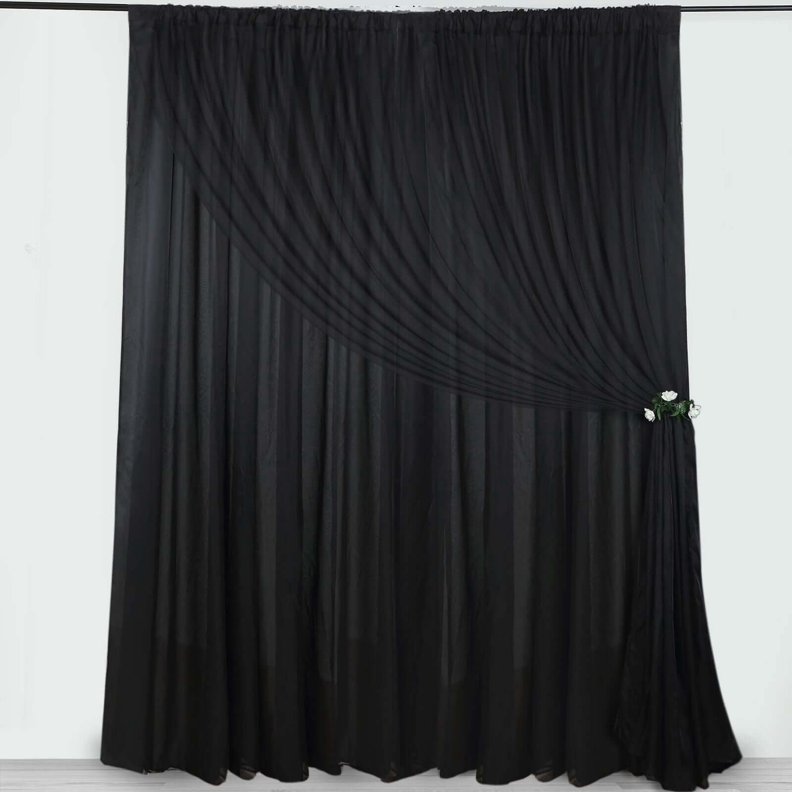 Efavormart 10ftx10ft Black Dual Layered Polyester Sheer Chiffon Backdrop Curtains With Rod Pockets