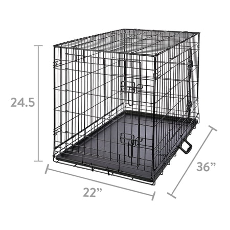 VIBRANT LIFE WIRE DOG CRATE, DOUBLE-DOOR, DIVIDER AND LEAK-PROOF TRAY, METAL, FOLDABLE, DURABLE, BLACK, 36 IN