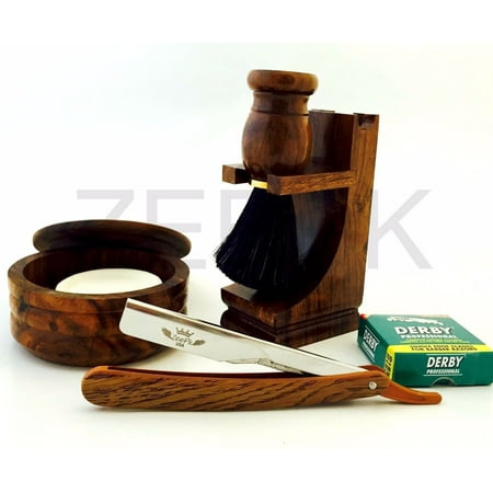Men Shaving gift set Zeepk Straight Razor 100 Derby Blades Brush Soap