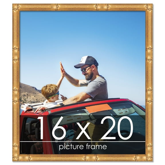 16x20 Gold Thin Bamboo Picture Frame - UV Acrylic, Foam Board Backing, Hanging Hardware