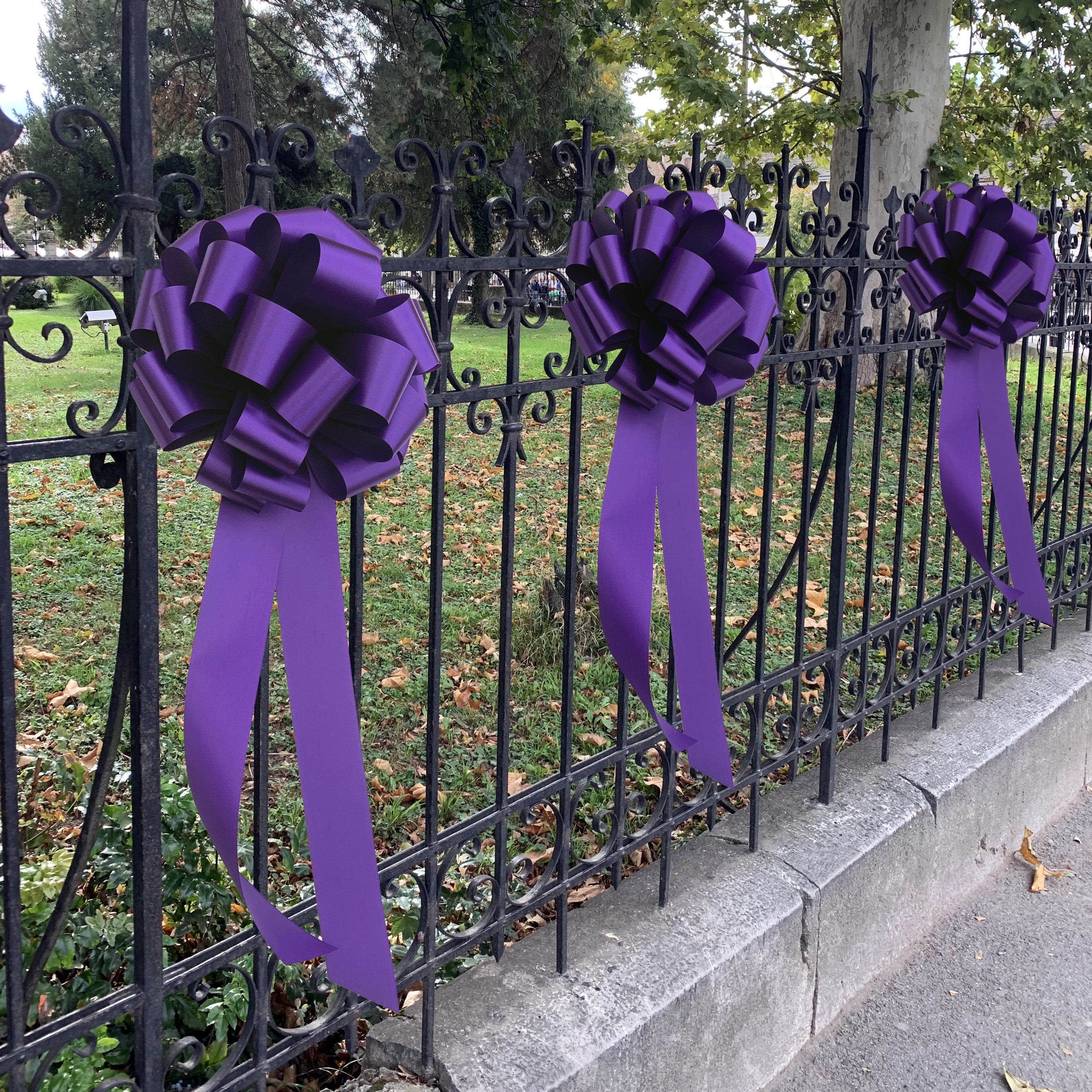 Big Decorative Purple Ribbon Pull Bows with Tails - 9" Wide, Set of 6, Christmas, Easter, Cancer Awareness, Fundraiser, Memorial