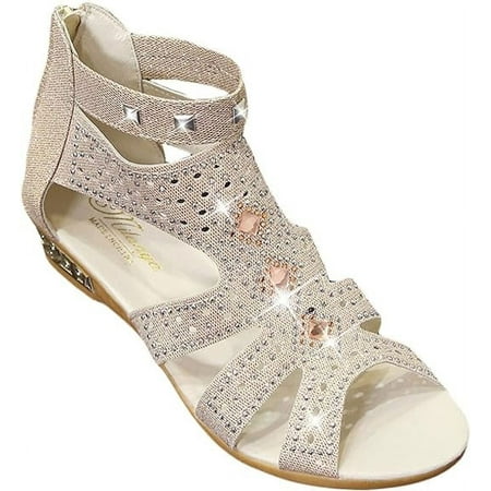 

ZBCHLS Gladiator Sandals for Women Dressy Back Zipper Cutout Summer Sandals Open Toe Low Wedge Heel Rhinestone Sandals