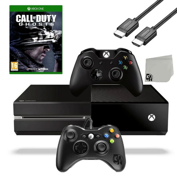 Pre-Owned Microsoft Xbox One Original 500GB Gaming Console Black HDMI Cable 2 Controller Included With Call of Duty Ghosts Game BOLT AXTION Bundle