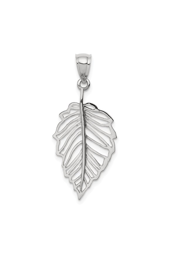 14k White Gold White Polished Leaf Pendant