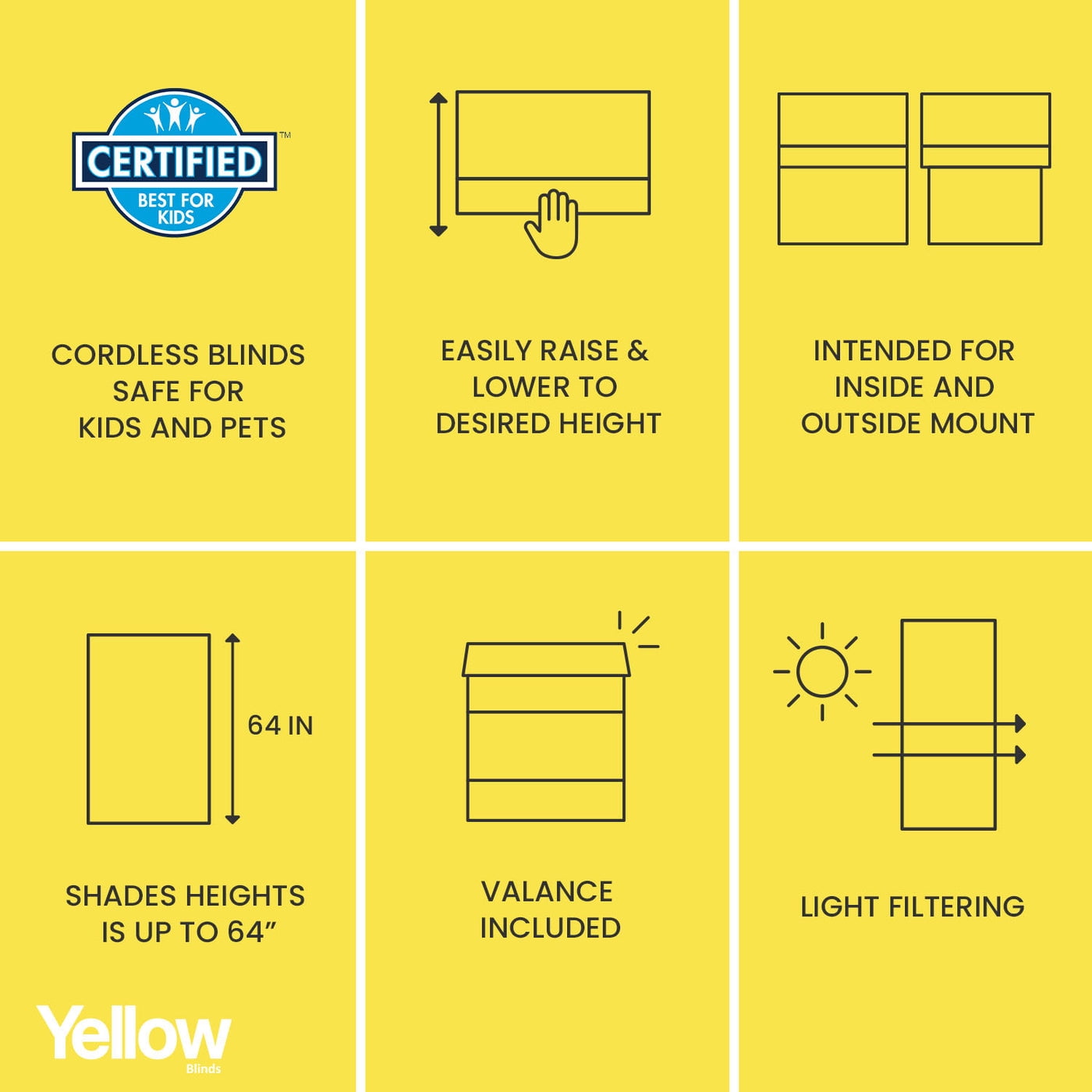 Yellow Blinds Cordless Sheer Roman Shade, Pacific White - 47"W X 64"H