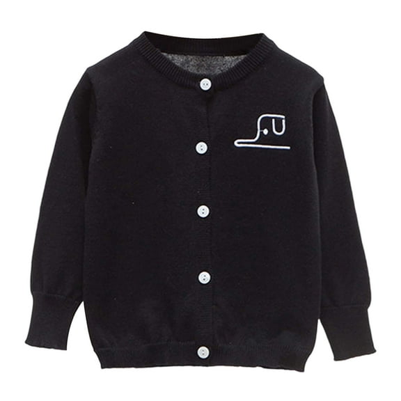 SUYIDA Boys Girls Cartoon Embroidered Knit Sweater Long Sleeve Casual Outerwear Soft Comfortable Children Autumn Wear - Black