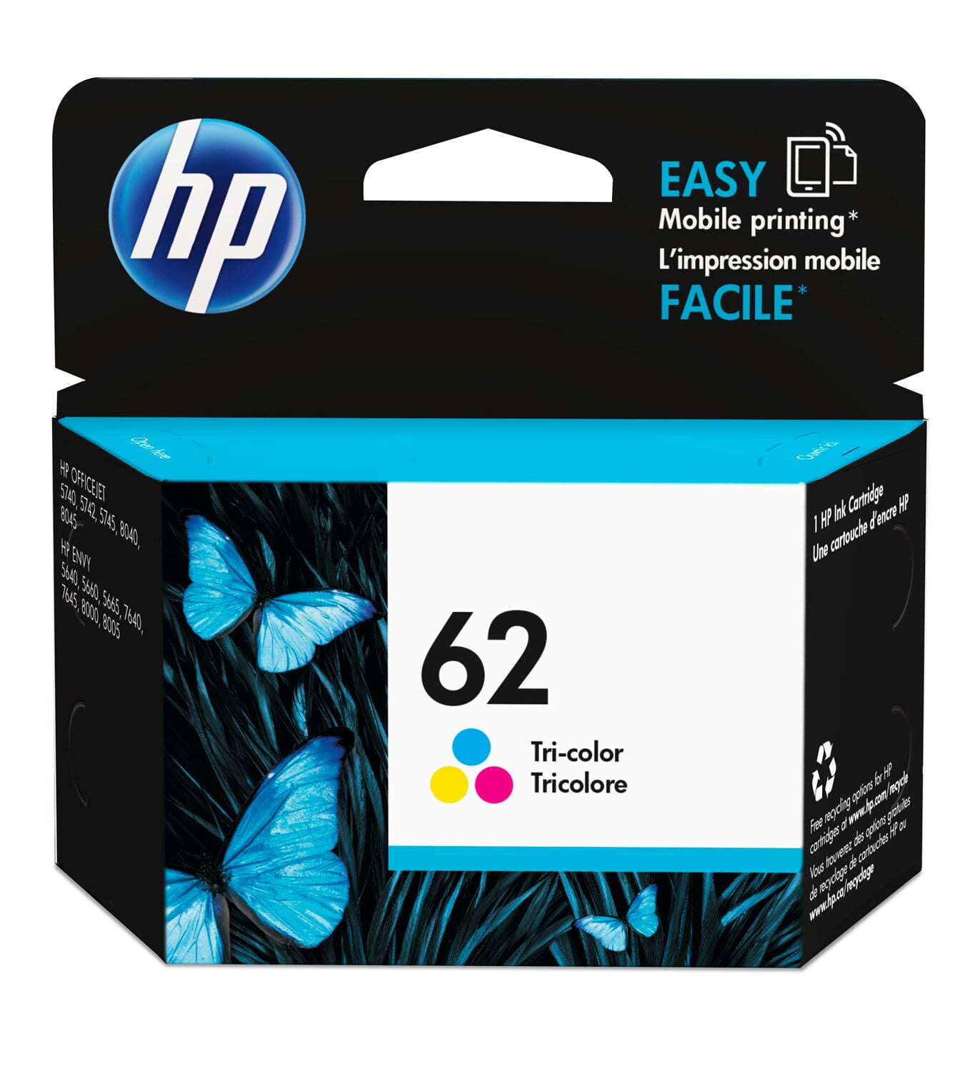 HP 62 Cartouche d'encre noire authentique (C2P04AE) pour HP Officejet  Mobile 250, HP Envy 5540/