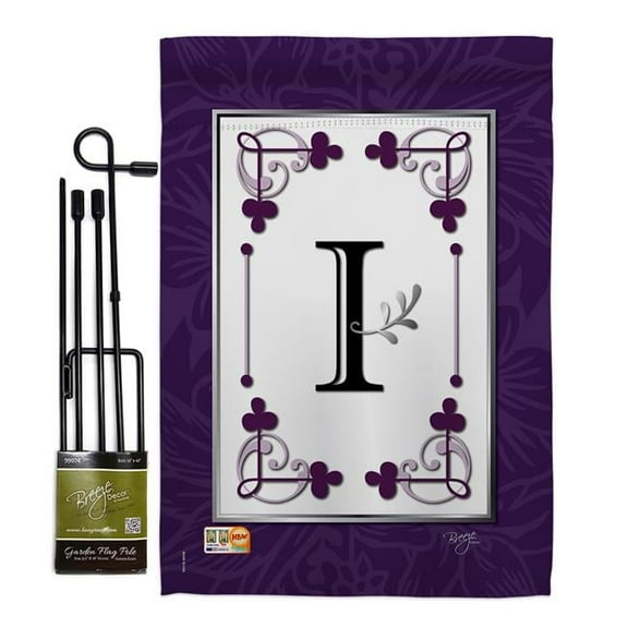 Breeze Decor BD-SB-GS-130009-IP-BO-D-US09-BD 13 x 18.5 in. Classic I Initial Interests Simply Beauty Impressions Decorative Vertical Double Sided Garden Flag Set with Banner Pole