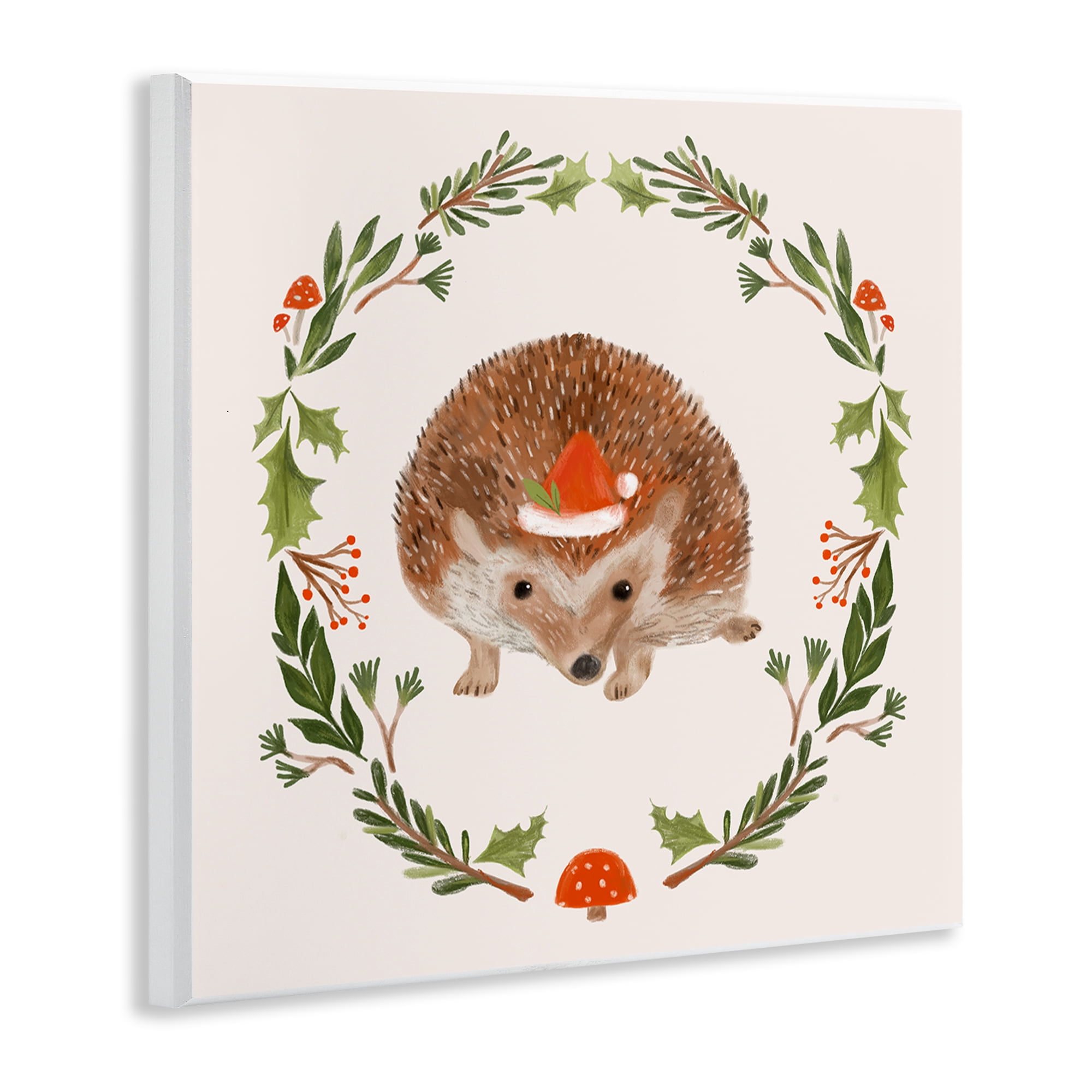 Stupell Industries Holiday Hedgehog Wreaf Holiday Painting Unframed Art Prints Wall Art, 12 x 12