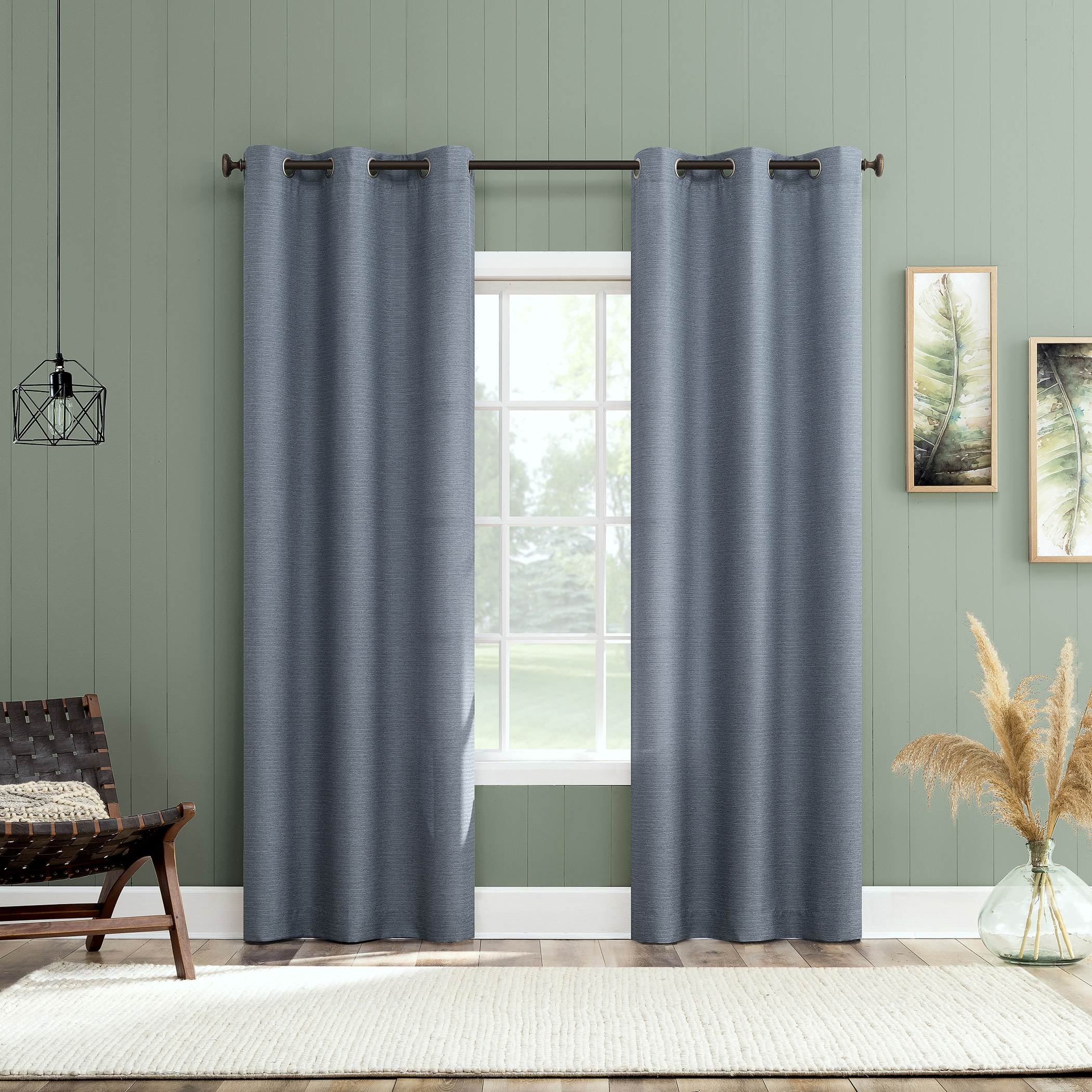 No. 918 Landon Textured Semi-Sheer Grommet Curtain Panel, 40"W X 63"L, Denim Blue