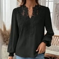 thumbnail image 3 of TKLPEHG Womens Tops Dressy Casual V Neck Hollow Lace Elegant Shirts Fashion Lightweight Long Sleeve Classic Solid Color Loose Leisure Comfy Blouses (Black,XXL), 3 of 7