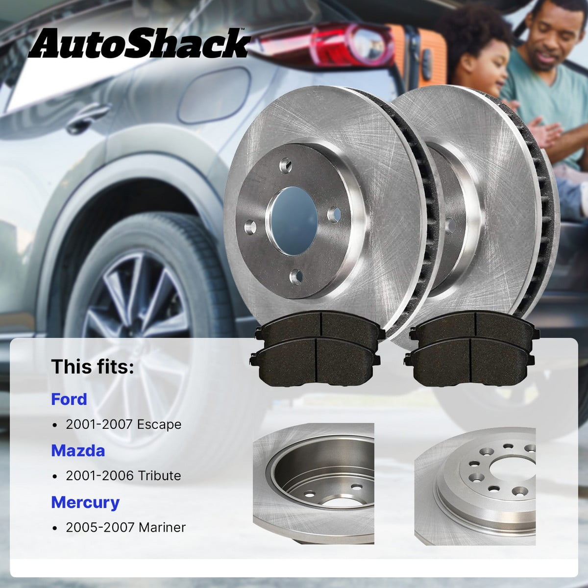 AutoShack Front Brake Rotors & Ceramic Pads for Ford, Mazda & Mercury, Escape 2001-2007 Tribute 2001-2006 Mariner 2005-2007, 4WD FWD L4 2.0L 2.3L V6 3.0L - 10.94" (278 mm), 5-Lug