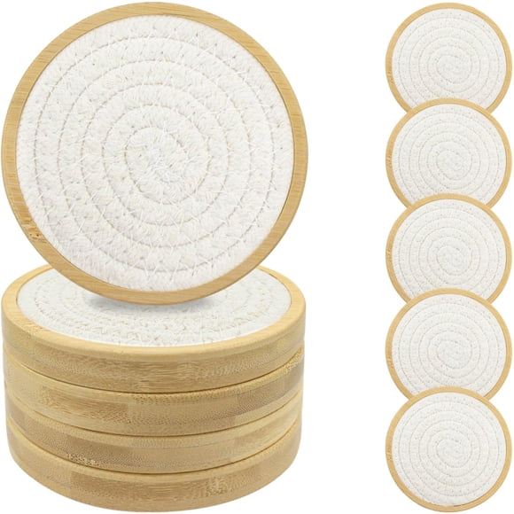 Juego de 5 absorbentes de bambú Coasters Eykao para bebidas, 10 cm