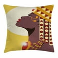 thumbnail image 1 of Queen Throw Pillow Cushion Cover, Beautiful Sexy African Woman Princess with Crown Against Sun Kissing, Decorative Square Accent Pillow Case, 16 X 16 Inches, Yellow Burgundy Dark Mauve, by Ambesonne, 1 of 1
