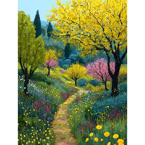 Vibrant Floral Landscape Path Canvas Print, Wall Decor for Living Room Bedroom Office Hallway Dining Room Home