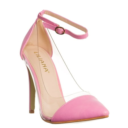 

Clear Lucite Pointed Toe Pump Women Ankle Strap Transparent Shoes