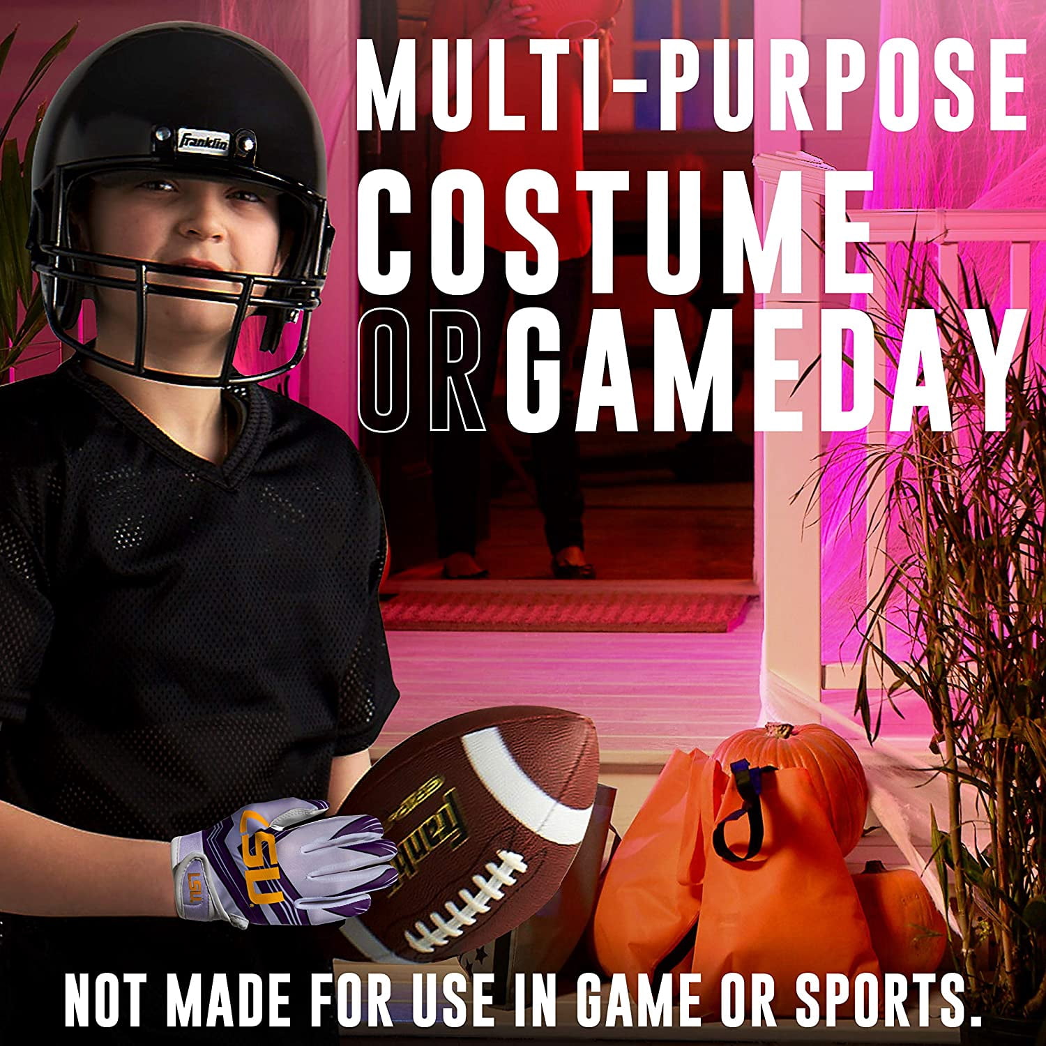 Franklin Sports LSU Tigers Kids Football Receiver Gloves - Youth Official NCAA College Team Football Gloves - Silicone Palm Receiver Gloves for Kids Ages 7 -10 - Youth Small/Extra Small
