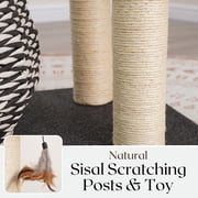 PetPals 49H 4-Lvl Cat Tree with Handwoven Condo and Nest Bed, Sisal Scratching Posts, Black/white