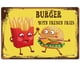 thumbnail image 1 of Letreros de hojalata de hamburguesa con papas fritas, letrero vintage de metal, decoración de pared, placa, póster, obra de arte, 1 of 7