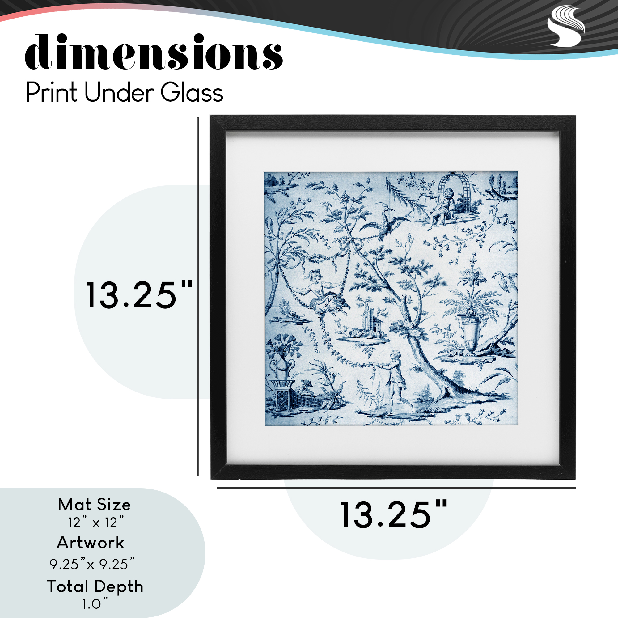 Vintage Toile Scene Black Framed Print Under Glass, design by Vintage Hustle