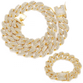 thumbnail image 1 of 3-Row Iced Crystal Necklace & Bracelet Set (19mm, Gold), 1 of 6