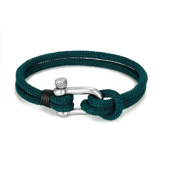 Pulsera de cuerda para hombre, pulsera náutica con grillete de acero para hombre y mujer. Brazalete paracord - Verde/Plata MADIOLA Cordon