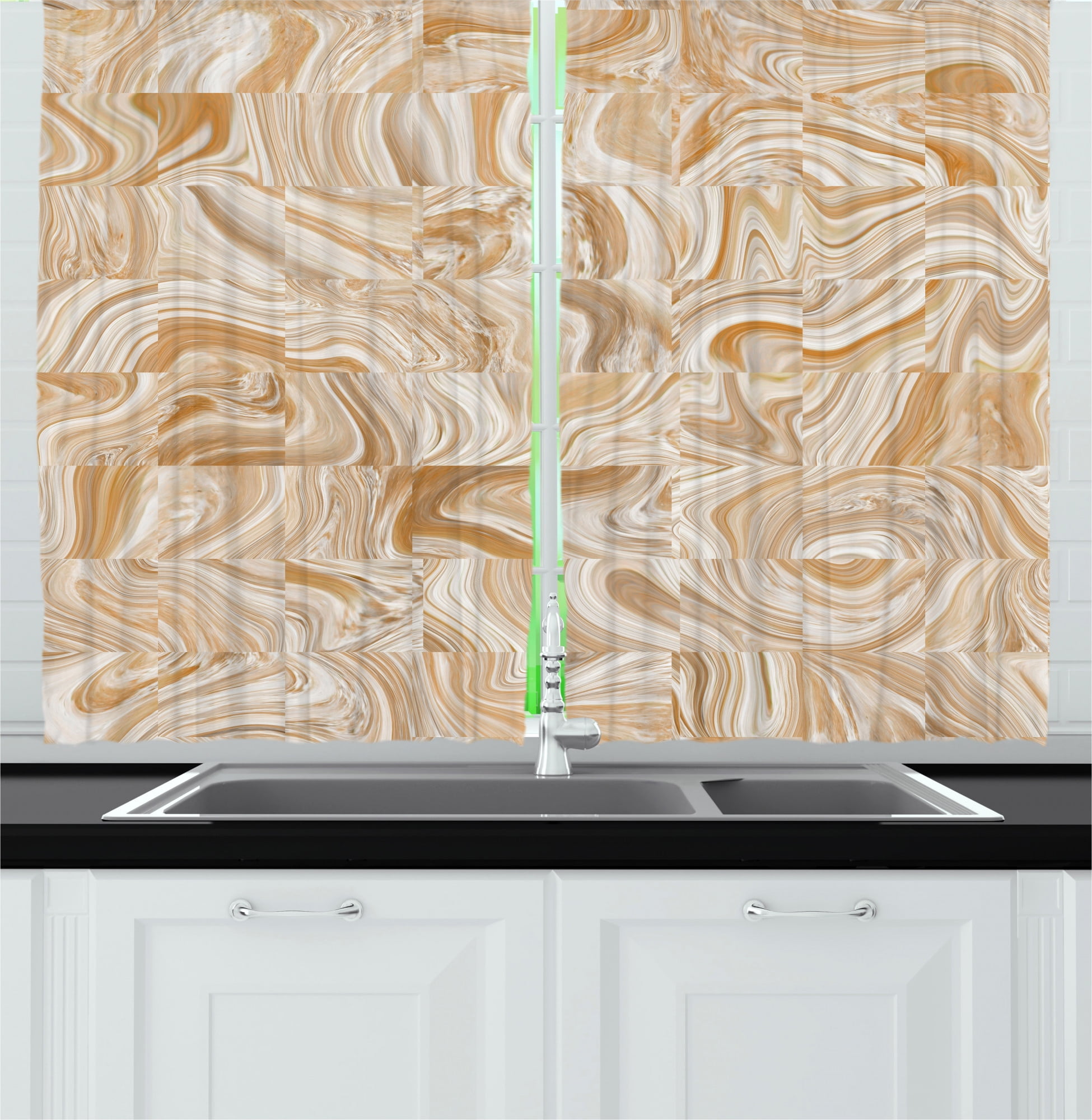 Marble Print Kitchen Curtains, Traditional Vintage Marble Stone