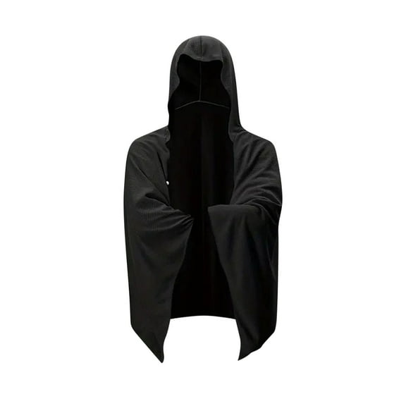 HOOMEUMY Mens Hooded Cloak Poncho Casual Workout Sleeveless Clothes Fashion 2025 Trendy Classic Solid Coat Open Front Design Sun Protection Quick Dry Jacket Black Free Size