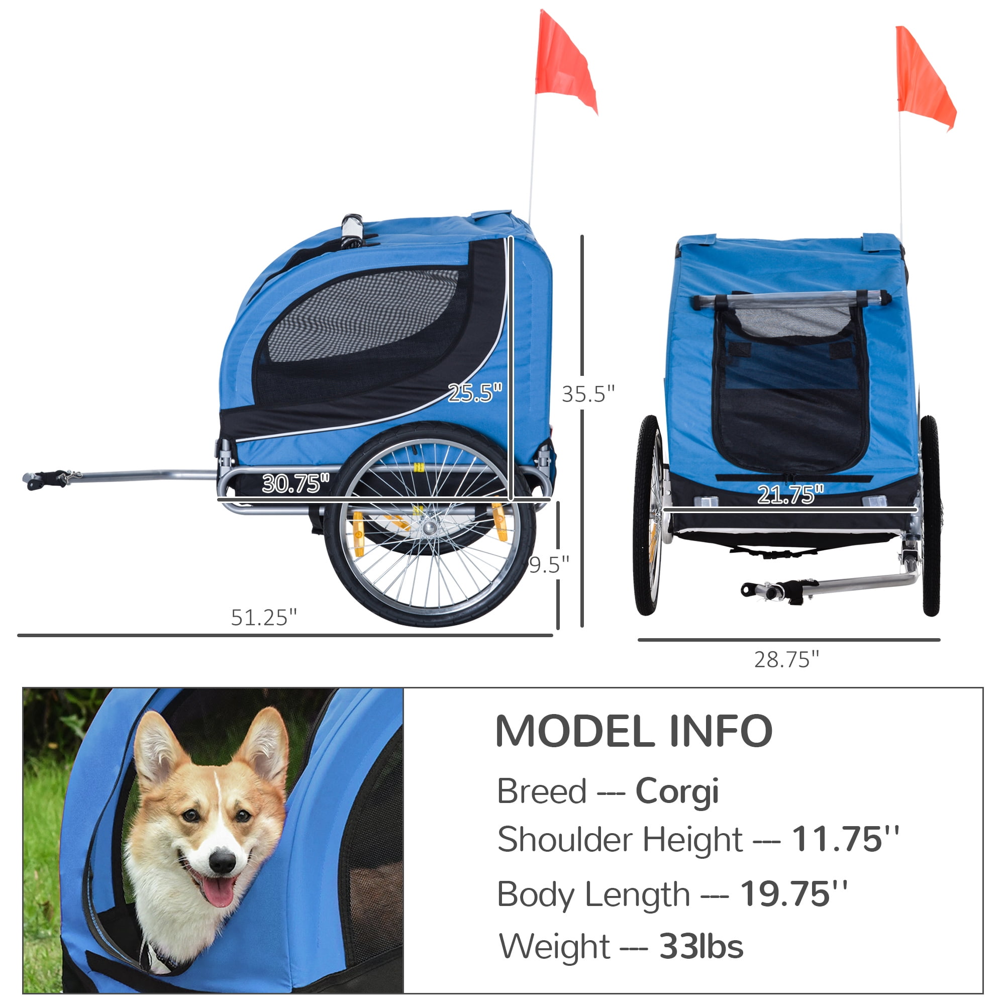 PawHut Pet Bike Trailer Bicycle Dog Cat Travel Carrier Foldable Blue