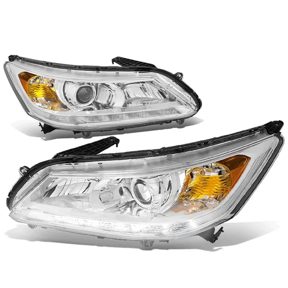 DNA Motoring For 13-15 Honda Accord LED DRL JDM Chrome Amber Corner Projector Headlight Lamps Pair